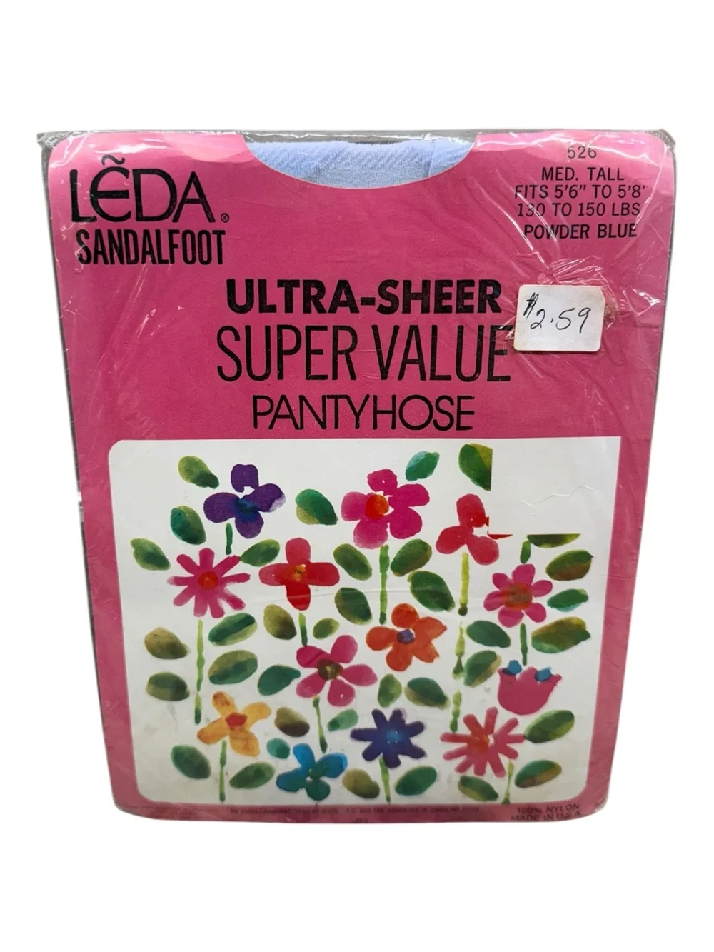 Leda Ultra Sheer Pantyhose Sandalfoot 526 Medium Tall Powder Blue 100% Nylon